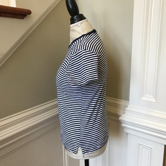 ATM Striped Jersey Top Shirt Womens Small Navy Blue White Short Sleeve Crew Neck - Picture 9 of 12